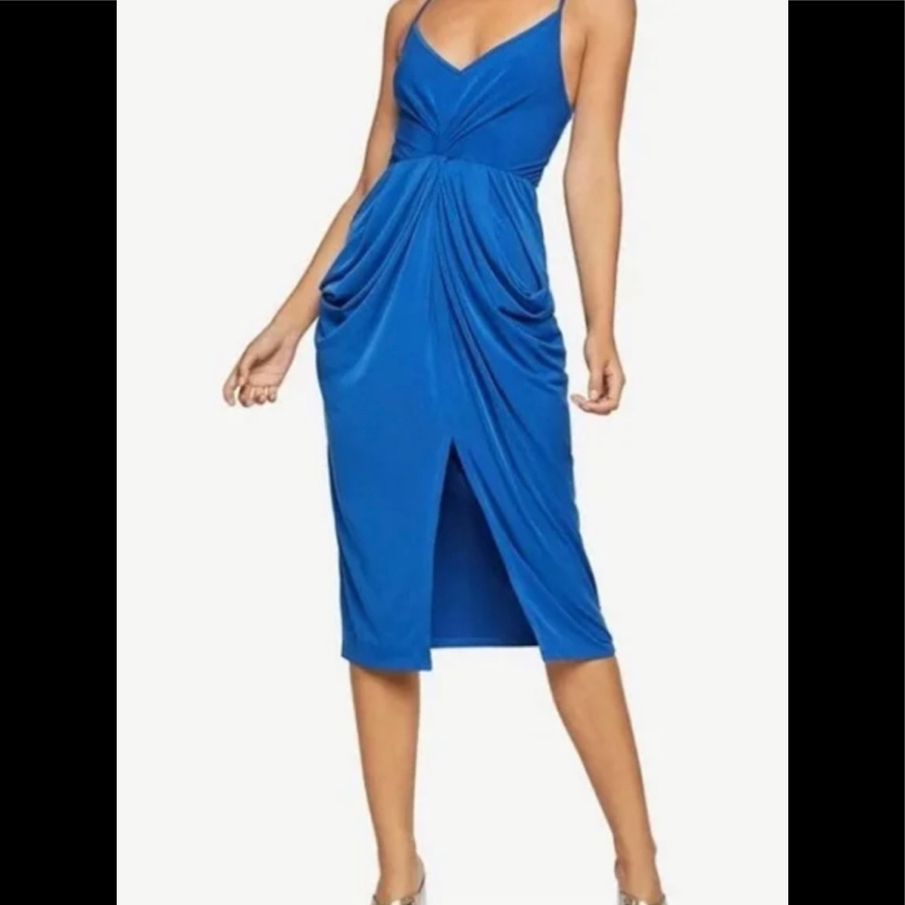 🌺 BCBGeneration iris blue sleeveless pocket draped dress